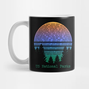 National Parks List Word Cloud Sunset Trees Men Women Kids Mug